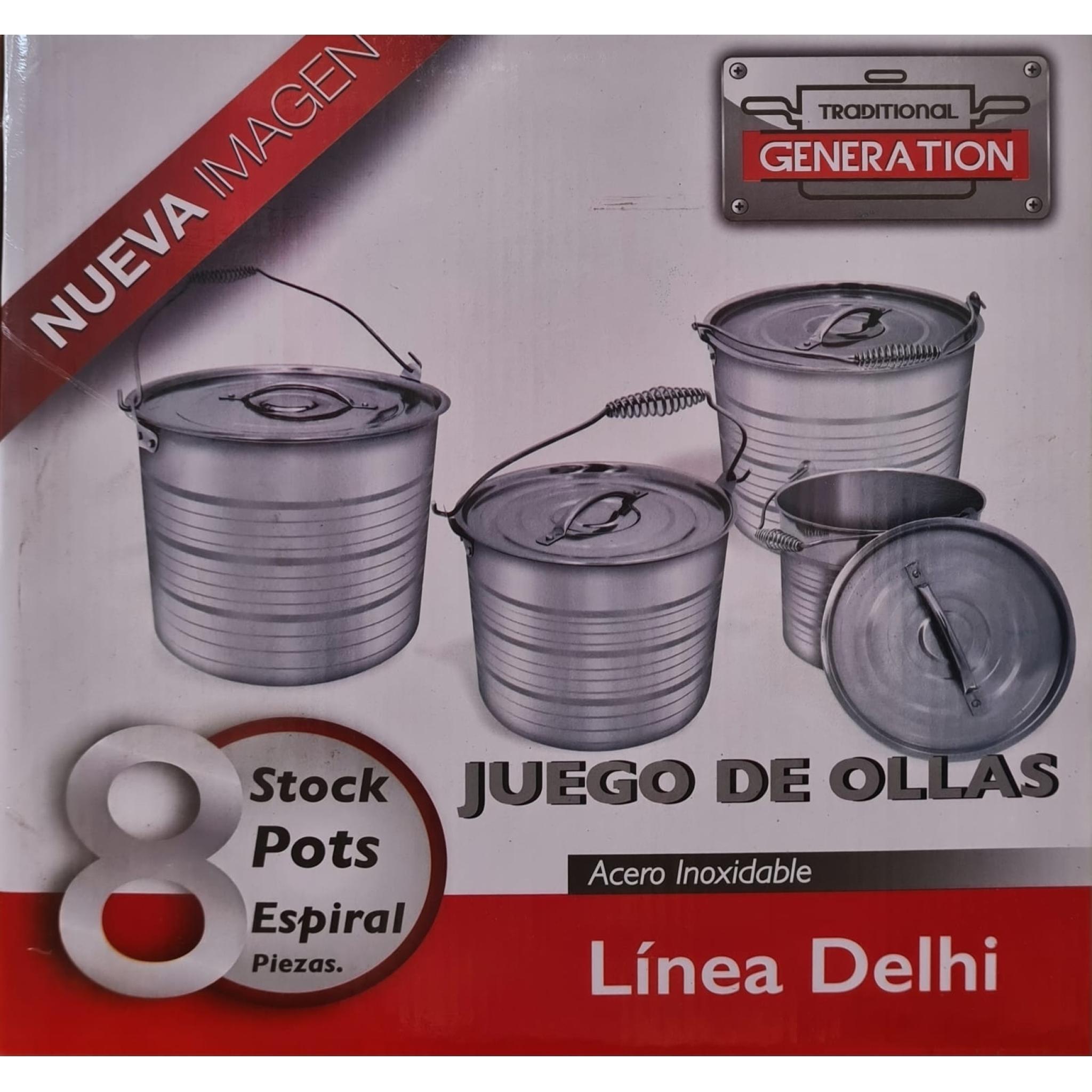 Juego De Ollas Tectake Bologna II - 9 Piezas En Acero Inoxidable (4 Ollas + Cazo + Tapas), Apto Para Inducción, Con Medidas
