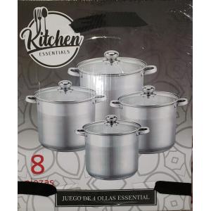 Juego 4 Ollas con Tapa Essential Acero Inox. KITCHEN Mod: KESS-080