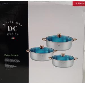 Juego de Arroceras De Acero Inoxidable 6 pz 34,36,40 CUCINA Mod: DELICIOSA 6 EXTRA JUMBO