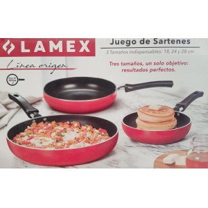 Juego Sartenes Profundo 18-24-28 Rojo 3.2 mm LAMEX MOD: 65241