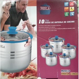 Juego 5 Ollas Tapa Cristal 34,30,28,26,24cm con Silicon PERLA Mod: CIELO