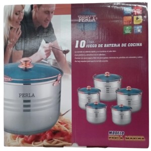 Batería 5 ollas 34,30,28,26,24cm Tapa Cristal PERLA Mod: MARINA