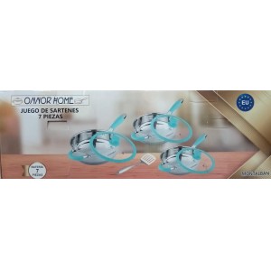 Juego Sarten 7 pzas 20-24-26cn T/CristalSilicon ONNOR HOME Mod: MONTEALBAN