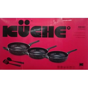 Juego de Woks 28,30,32CM Y 2 Utensilios KUCHE Mod: EBONY